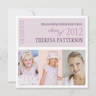 Pretty Lilac Purple Photo Collage Graduation Party Invitation