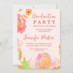 Pretty Peach Floral Graduation Party Invitation