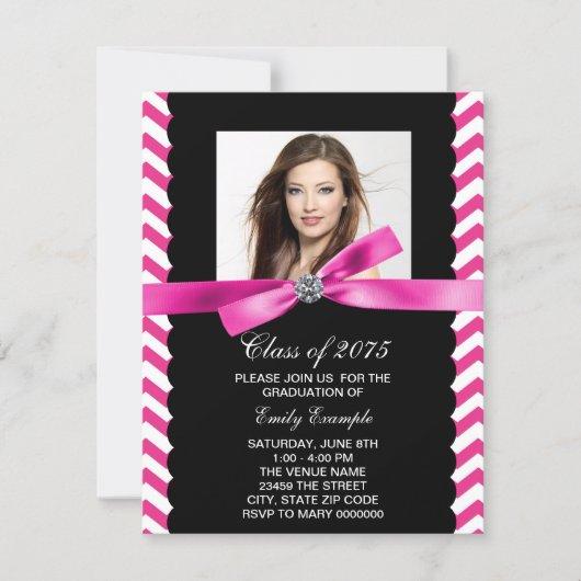 Pretty Pink Chevron Photo Graduation Invitation