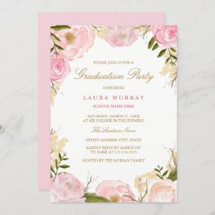 Pretty Pink Rose Graduation Party Invitation