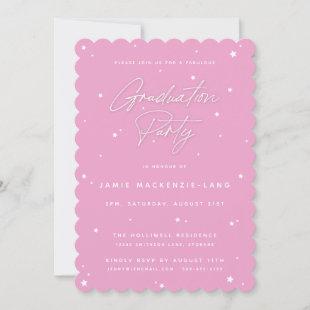 Pretty Pink Script and Stars Graduation Party Invitation