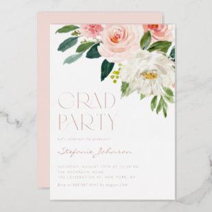 Pretty Watercolor Flowers Garden Graduation Party Foil Invitation