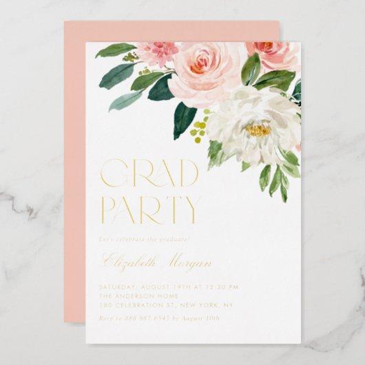 Pretty Watercolor Flowers Garden Graduation Party Foil Invitation