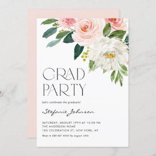 Pretty Watercolor Flowers Garden Graduation Party Invitation