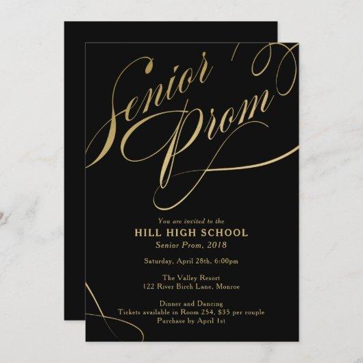 Prom Invitation, Black & Gold Script  Senior Prom Invitation