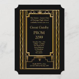 Prom Senior-Junior, Great Gatsby, Gold, Black Invitation