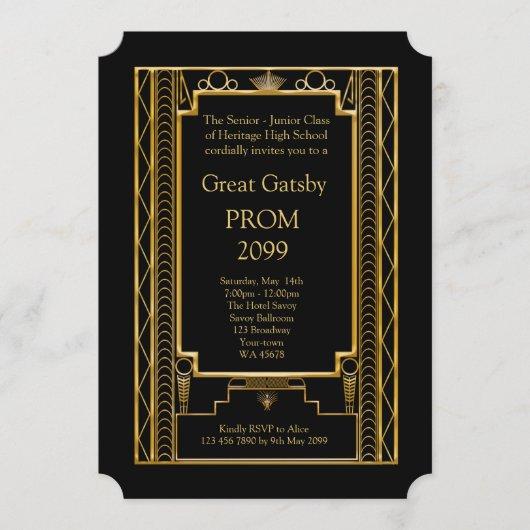 Prom Senior-Junior, Great Gatsby, Gold, Black Invitation
