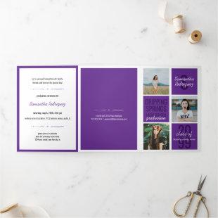 Purple 5-Photo Fun Boxes Graduation Tri-Fold Invitation