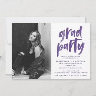 Purple | Abstract Brushstrokes Graduation Party Invitation