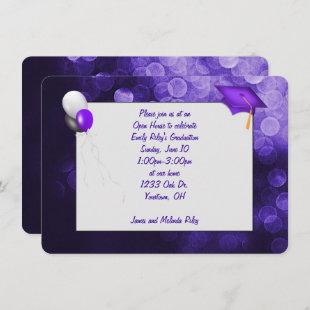 purple  and black bokeh graduation invitation