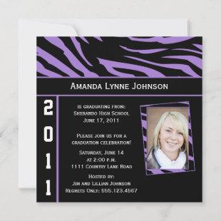 Purple and Black Zebra Print Graduation Invitation