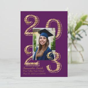 Purple and Gold 2023 Photo Graduation Invitation