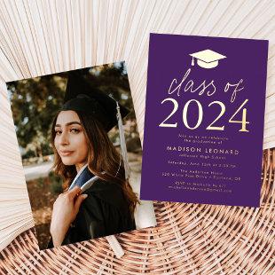 Purple and Gold Class of 2024 Graduation Party Foil Invitation