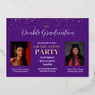 Purple and Gold Double Graduation Gold  Foil Invitation