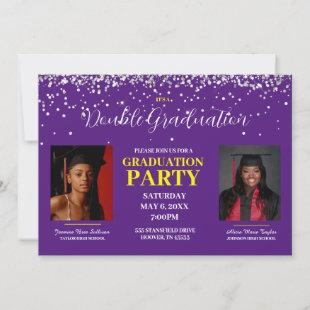 Purple and Gold Double Graduation Invitation