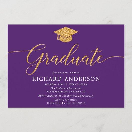 Purple and gold elegant graduation party Graduate Invitation