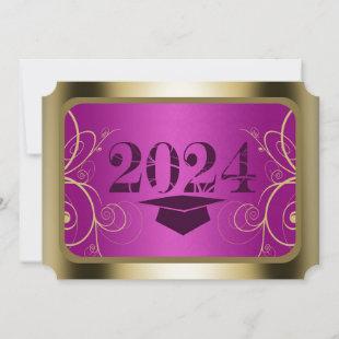 Purple and Gold Frame Graduation Invitation