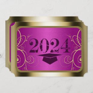 Purple and Gold Frame Graduation Party Invitation