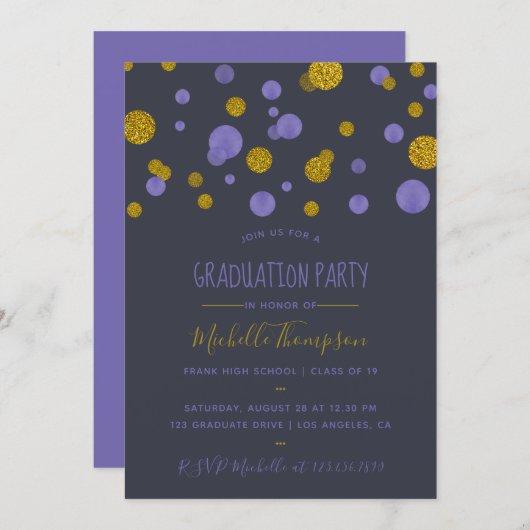Purple and Gold Glitter Confetti Graduation Party Invitation