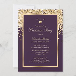 Purple and Gold Glitter Graduation Party  Invitation