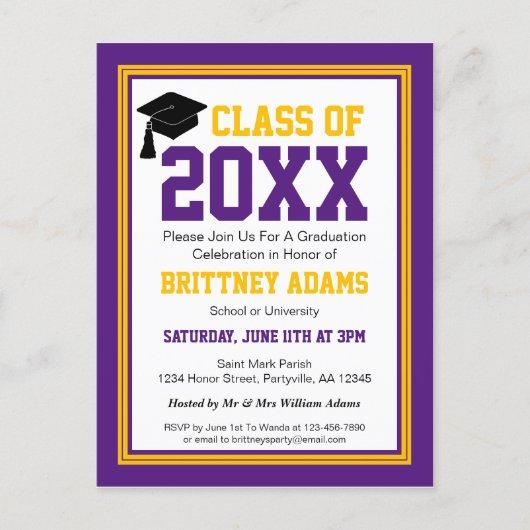 Purple and Gold Graduation Party Invitation Postcard