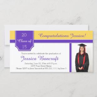 Purple and Gold Photo Graduation Invitation