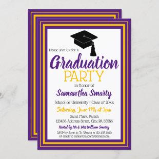 Purple and Gold Photo Graduation Party Invitation