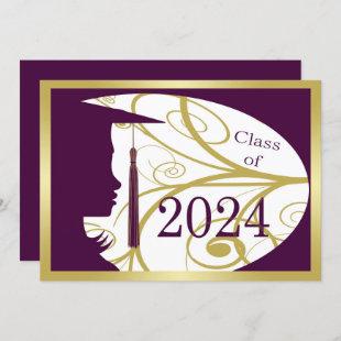 Purple and Gold Silhouette 2024 Graduation Party Invitation
