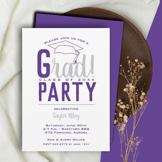 Purple and Gray Graduation Party Invitation