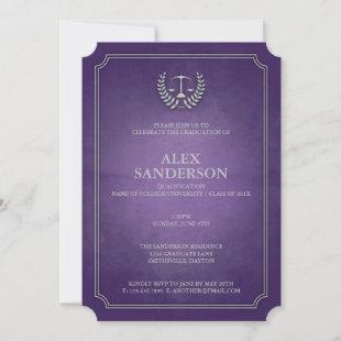 Purple and Silver Law School Graduation Invitation