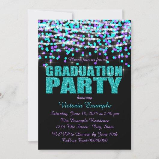 Purple and Teal Blue Confetti Graduation Party Invitation