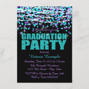 Purple and Teal Confetti Graduation Party Invitation