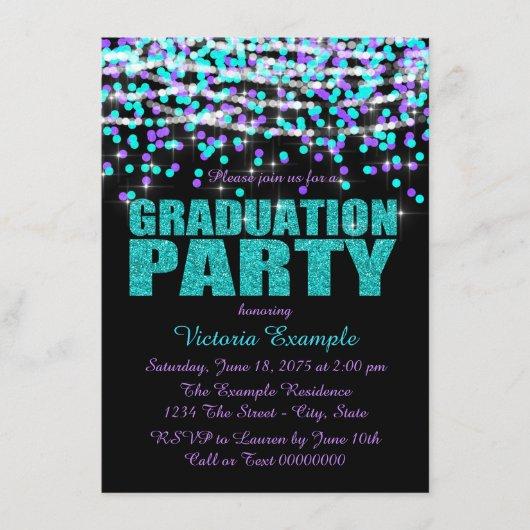 Purple and Teal Confetti Graduation Party Invitation