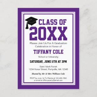 Purple and White Class Year Graduation Invitation Postcard