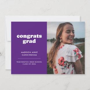Purple and White Congrats Grad Photo Graduation Announcement