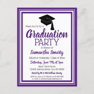 Purple and White School Colors Grad Party Invitation Postcard