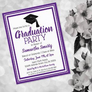 Purple and White School Colors Grad Party Invitation Postcard