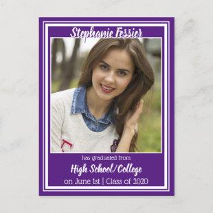Purple and White School Colors Photo Graduation Announcement Postcard