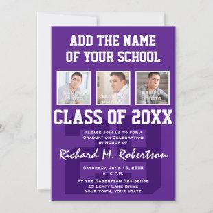 Purple and White Student Athlete Graduation Party Invitation