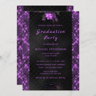 Purple Black Graduation Invitation Your Text Info