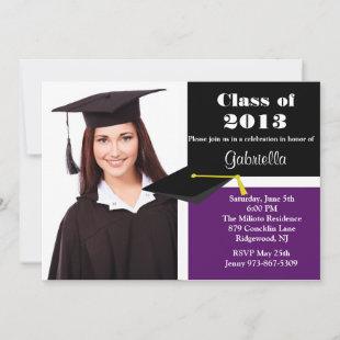 Purple & Black Photo Graduation Invitation