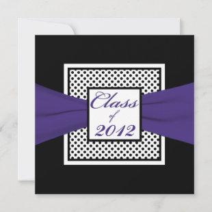 Purple Black White Polka Dot Photo Graduation Invitation