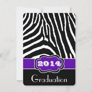 Purple, Black, White Zebra Print Graduation Invite
