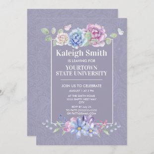 Purple Blue Floral Lace Graduation College Trunk Invitation