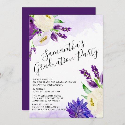 Purple Boho Floral Graduation Party Invitations