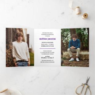 Purple Bold & Modern Photo Graduation Tri-Fold Invitation