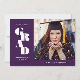 Purple Bold Serif Single Photo Graduation Announcement