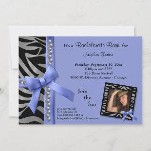 Purple Bow With Silver Pearls And Zebra Stripes Invitation