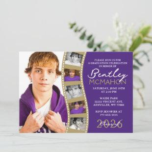 Purple & Bronze Photo Filmstrip Graduation Collage Invitation