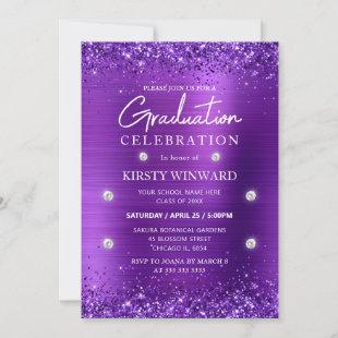 Purple Brushed Metal and Glitter Graduation Invitation